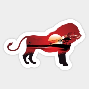 Red African Sunset with Lion Sticker